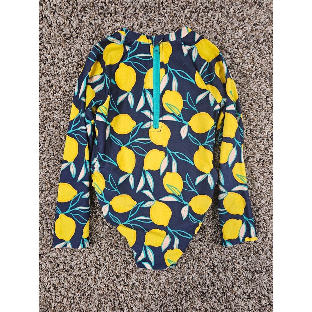 Cat & Jack Toddler Girls Sz 5T Long Sleeve One Piece Swimsuit Lemon Print Blue - Picture 3 of 3